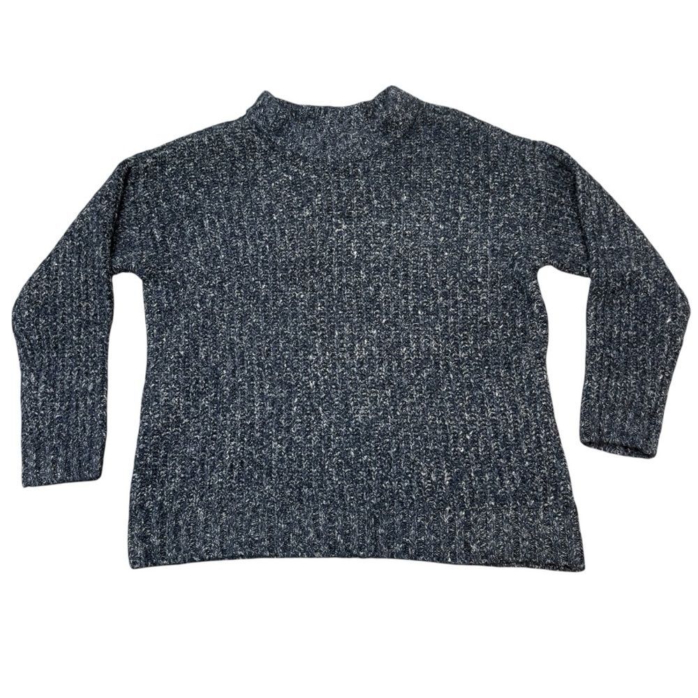 ANA A New Approach Blue White Knit Mockneck Wool Blend Chunky Boxy Sweater S